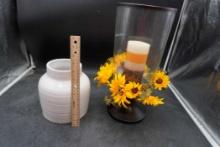 White Vase & Candle Holder W/ Sunflowers