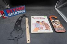 Spider-Man Sign, Wonder Woman Stay Out Door Hanger, Metal Figure & Book
