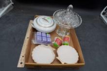 Glass Candy Dish, Shell Dishes, Candy Dish, Wax Melts & 2 Vanilla Candles
