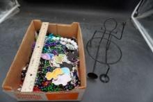 Metal Plant Holder & Assorted Necklaced W/ Magnets