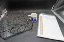 Morton Salt Mug, Metal Caddy & Colonel'S Kitchen Linen