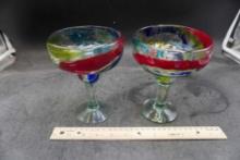 2 - Colorful Swirl Margarita Glasses