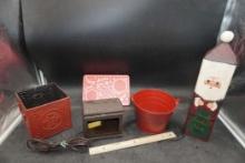 Bucket, Square Metal Container, Santa Block, Metal Trunk Light & Hey Santa Sign