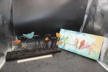 Metal "Home" Sign & Bird Picture