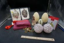 Ornaments, Pinecone Candles, Trinket Egg, Figurine, Pink Bags