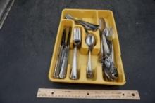 Yellow Silverware Organizer W/ Oneida Silverware
