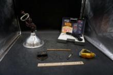 Heat Lamp, Soldering Gun, Cast Iron Toothpick Holder, Keys, Advertising Pencil, Perfume Bottle