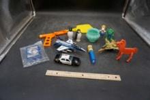 Pokemon Cards, Toy Cop Car & Planes, Penguin Shakers, Vase, Figurines & Pez Dispenser