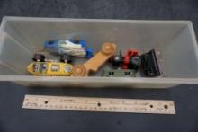 Plastic Container W/ Toy Vehicles, Tractor & Tanks