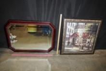 Framed Mirror & Corner Bistro Picture