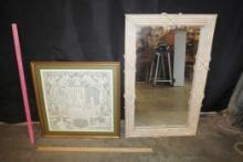 Framed Lace Declaration Of Independence & Framed Mirror