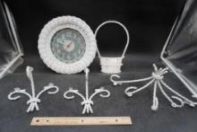Clock, White Metal Wall Decorations (4)