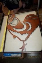 Metal Rooster Cut-Out W/ Frame