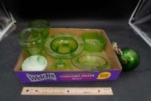 Green Glass Dishes, Candy Dish, Ornament (Most Are Uranium)