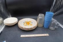 Blue Cups, Glass Jars, Sunmarc Plates & Bowls