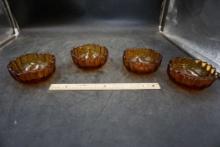 4 Vintage 1960'S Amber Indiana Glass Salad Bowls W/ Sunflower Pattern