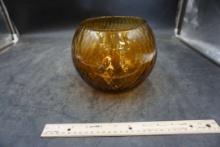 Vintage Empoli Amber Optic Glass Vase