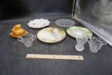 Painted Plates, Glass Plate, Sugar, Cream, Vase & Pitcher Bowl (Wall Drug)