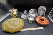 Wm.A. Rodger Plate, Ghost, Obergla Austrian Basket, Vintage Tin, Pillow, Jello Mold