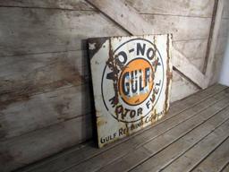 Vintage Gulf No Nox Motor Fuel DS Porcelain Flange Sign