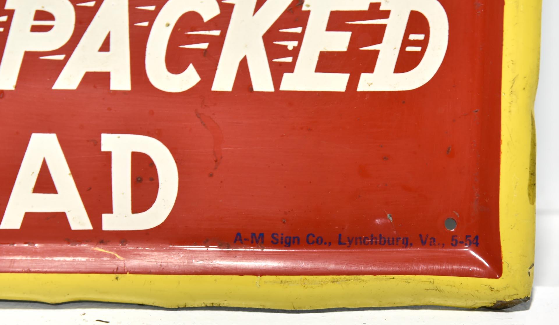 1954 Reach For Sunbeam Energy Packed Bread Embossed Tin Sign