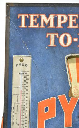 Early PYRO Cardboard w/Tin Frame Temperature Today Gas Station Standard Automobile Radiator Checker