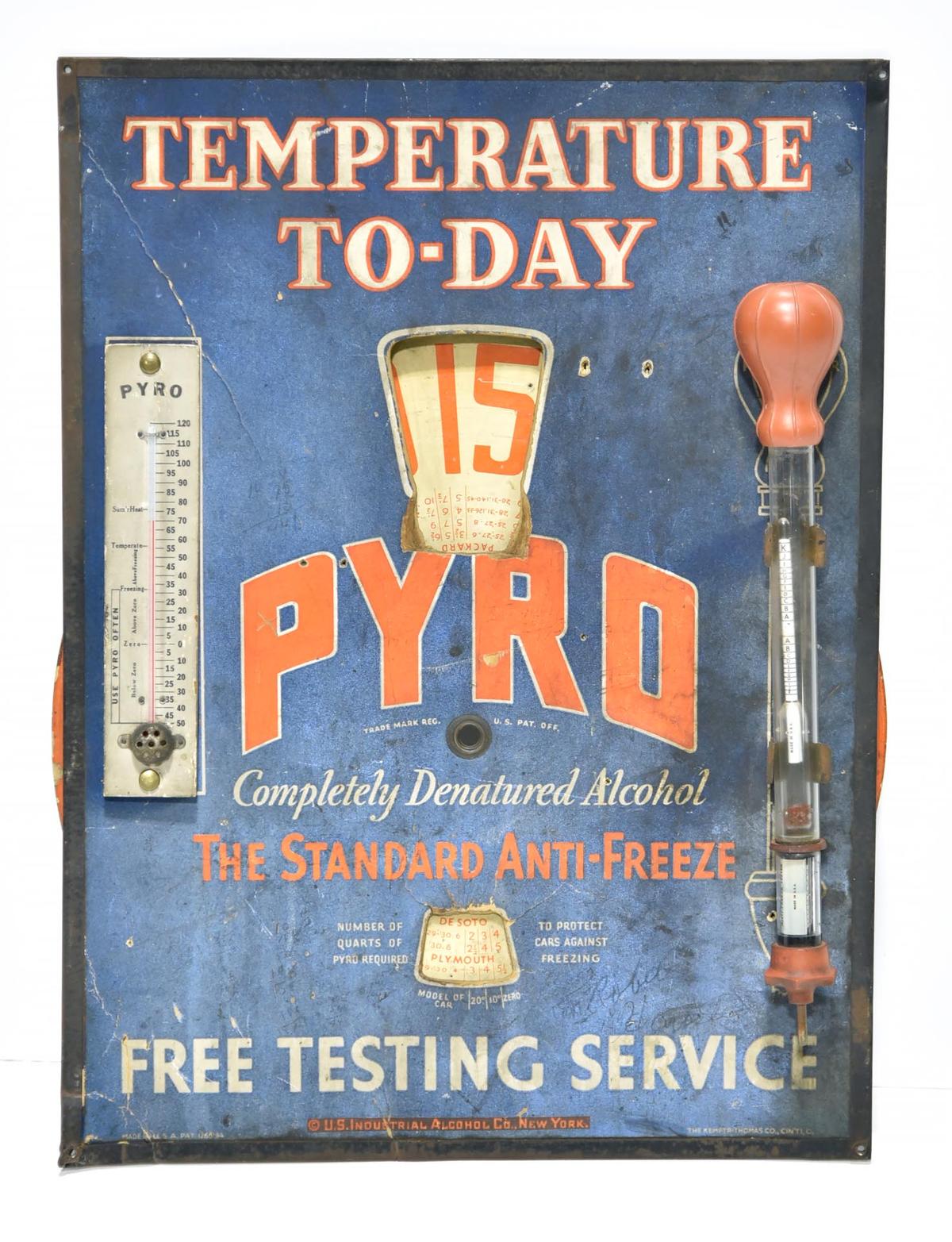Early PYRO Cardboard w/Tin Frame Temperature Today Gas Station Standard Automobile Radiator Checker