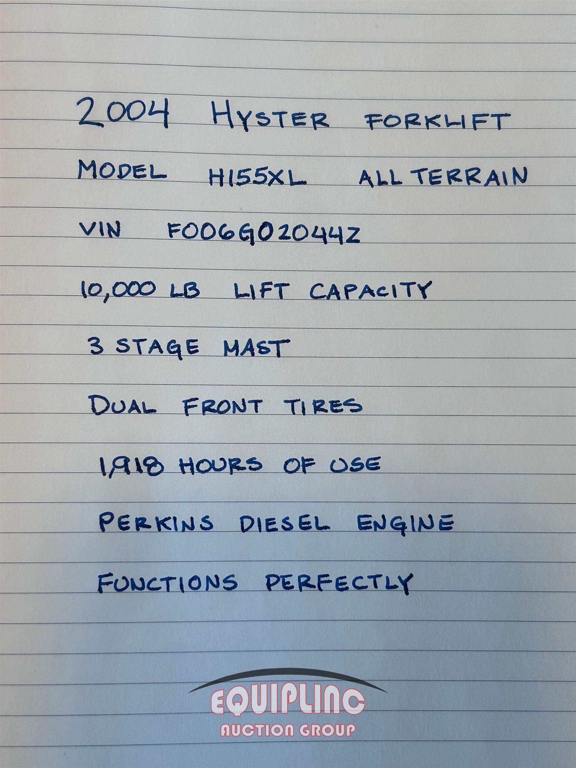 2004 HYSTER H155XL FORKLIFT
