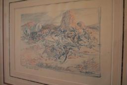 Art of Indians attacking a wagon
