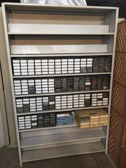 Organizer Cabinets with Mixed Electronic Components Resistors Capacitors Switches Terminals