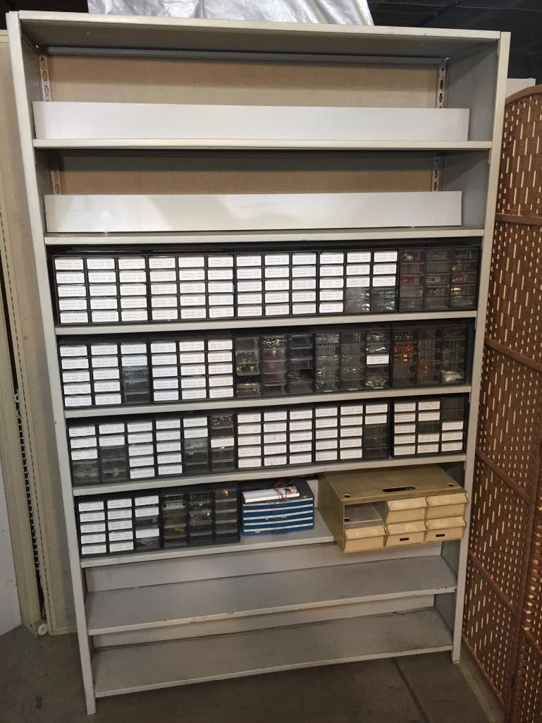 Organizer Cabinets with Mixed Electronic Components Resistors Capacitors Switches Terminals