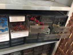 Organizer Cabinets with Mixed Electronic Components Resistors Capacitors Switches Terminals