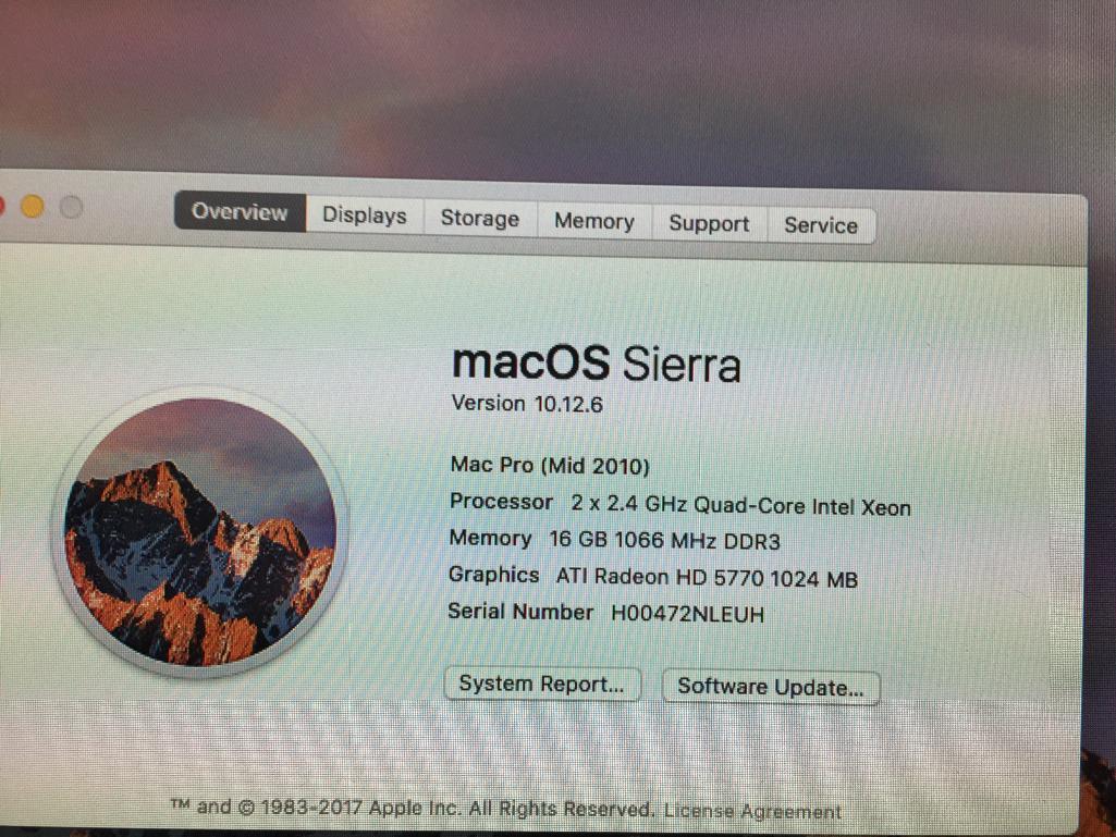 Apple A1289 MacPro5,1 Intel Quad-Core Xeon 2.4GHz 16GB 1TB 10.12.6 Mac Pro Wifi Desktop Computer