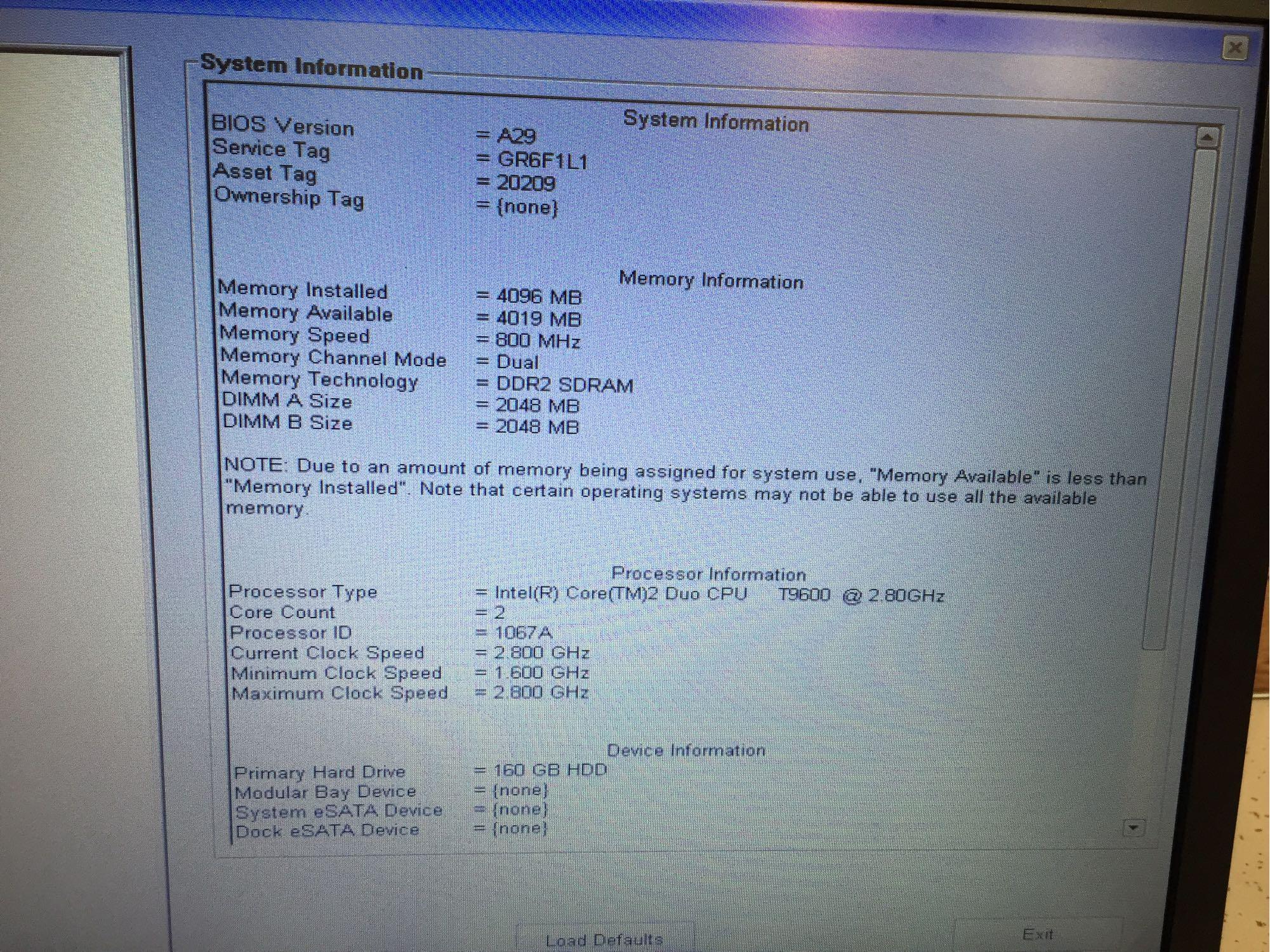 Dell Latitude E6500 Intel Core 2 Duo T9600 2.8GHz 4GB 160GB NO OS