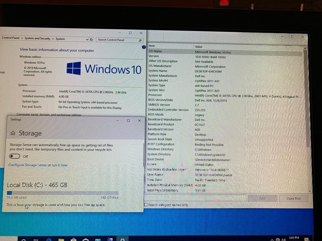 Dell Optiplex 3011 20" LCD Intel i5-3470S 2.9GHz 4GB 500GB Win 10 AIO Desktop Computer