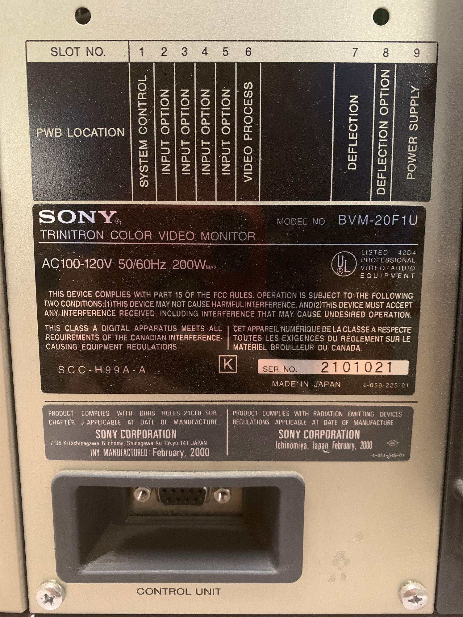 Sony BVM-20F1U Color Video Monitor