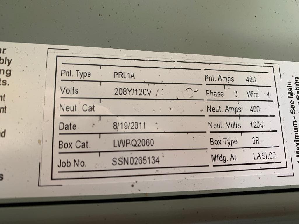 EATON Pow-R-Line PRL1A Panelboard / 400A Circuit Breaker Electrical Enclosure 20 x 60 x 70