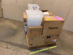 Mixed Pallet of New Laboratory Consumables Plastic Vials Tubes Tips Trays Syringes Pipets Stericups