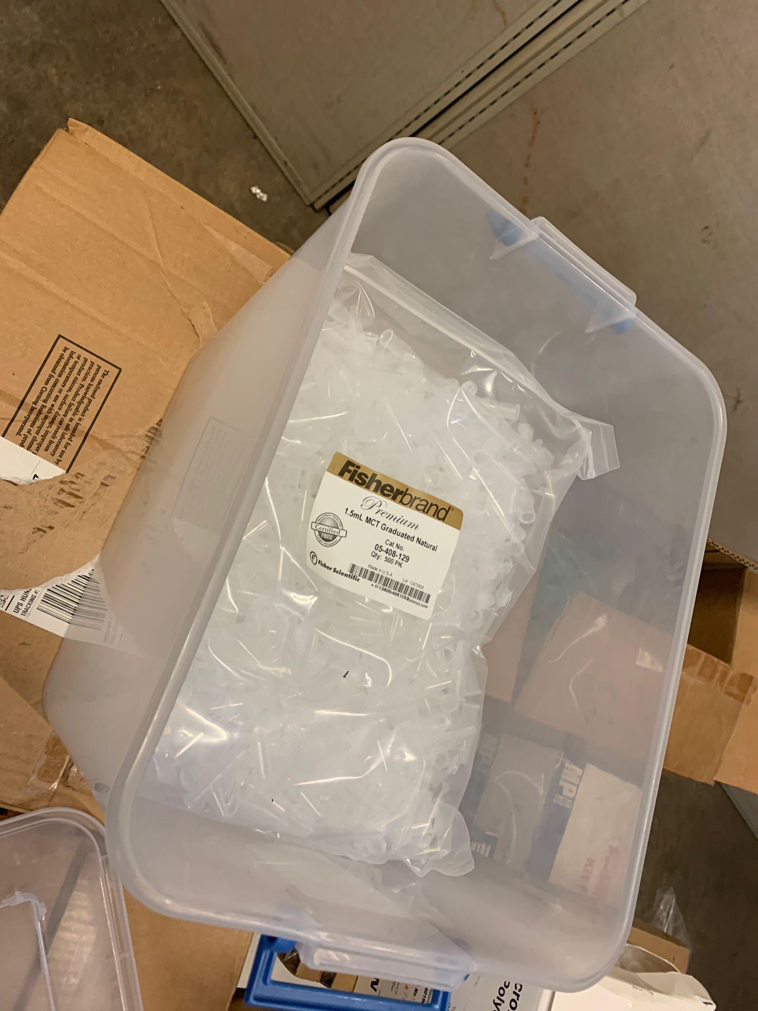 Mixed Pallet of New Laboratory Consumables Plastic Vials Tubes Tips Trays Syringes Pipets Stericups