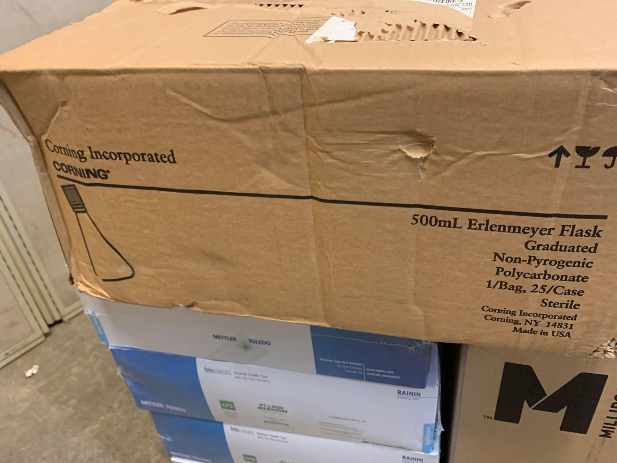 Mixed Pallet of New Laboratory Consumables Plastic Vials Tubes Tips Trays Syringes Pipets Stericups
