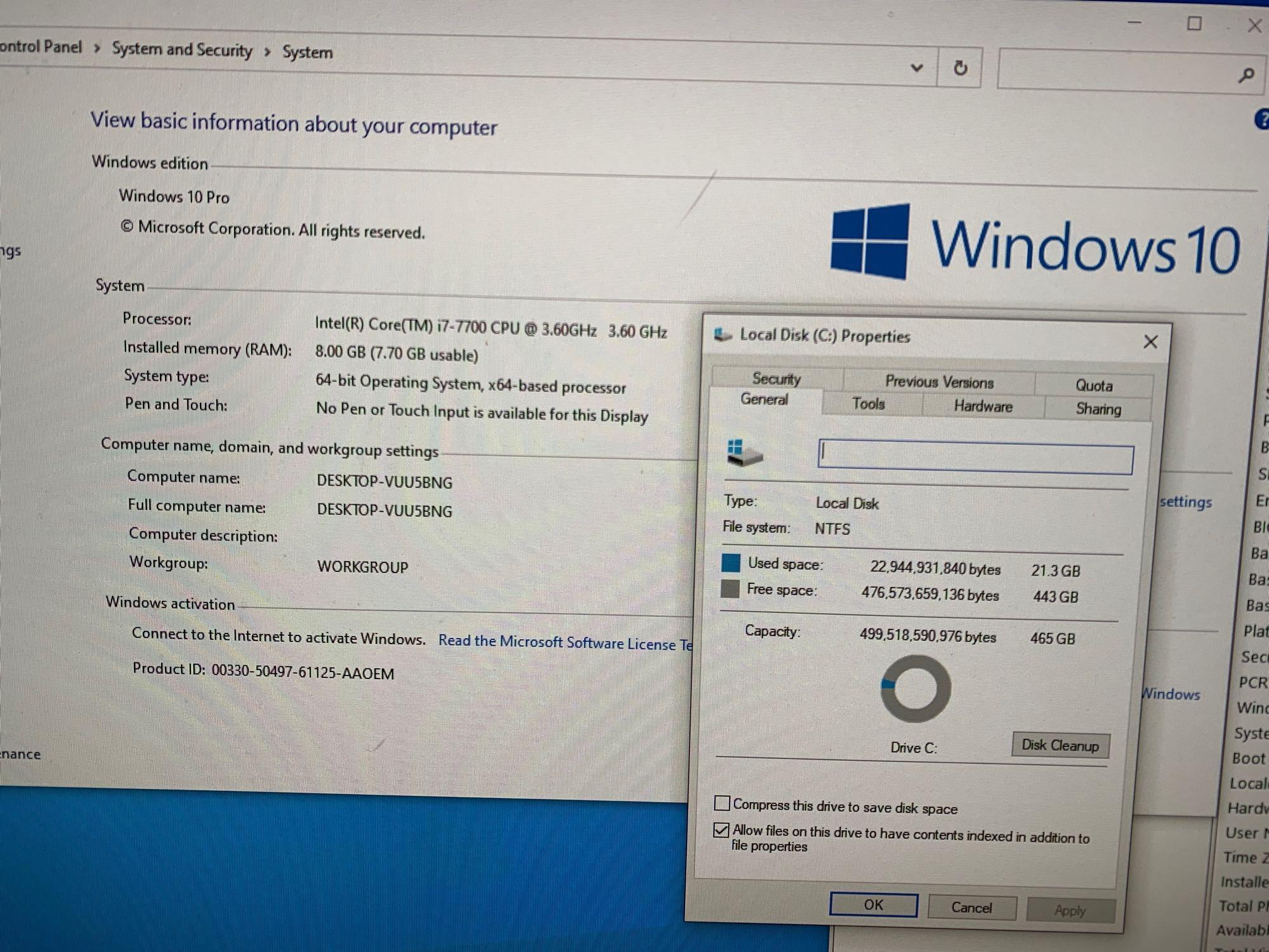 Dell Optiplex 7450 AIO 23" LCD Intel i7-7700 3.6GHz 8GB 500GB SSD Win 10 Pro Desktop Computer