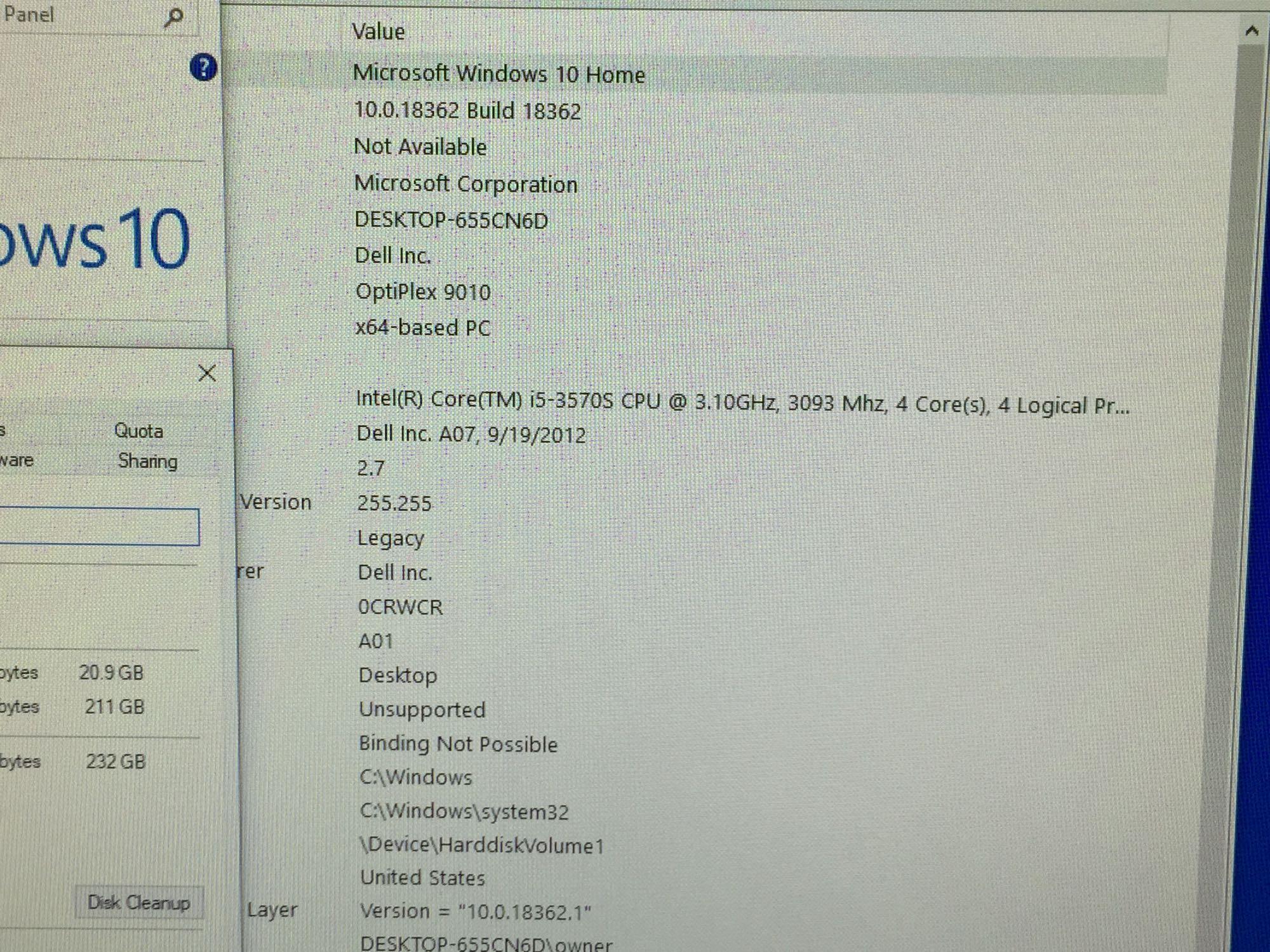 Dell Optiplex 9010 23" AIO Intel i5-3570 3.1GHz 8GB 250GB Win 10 Home Webcam Desktop Computer