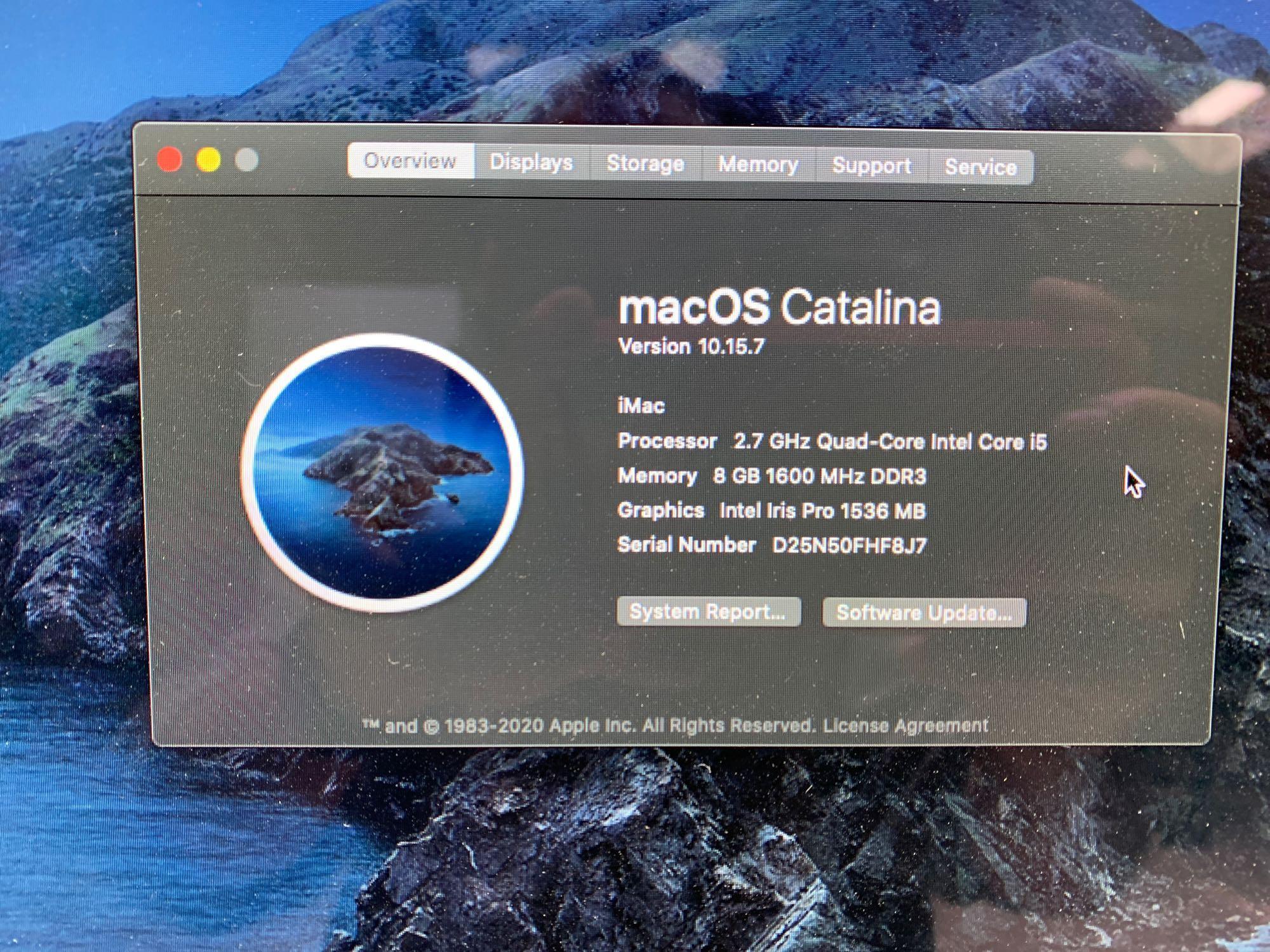 Apple iMac A1418 21.5in LCD Intel i5 Quad Core 2.7GHz 8GB 1TB Wifi Bt Cam Catalina Desktop PC