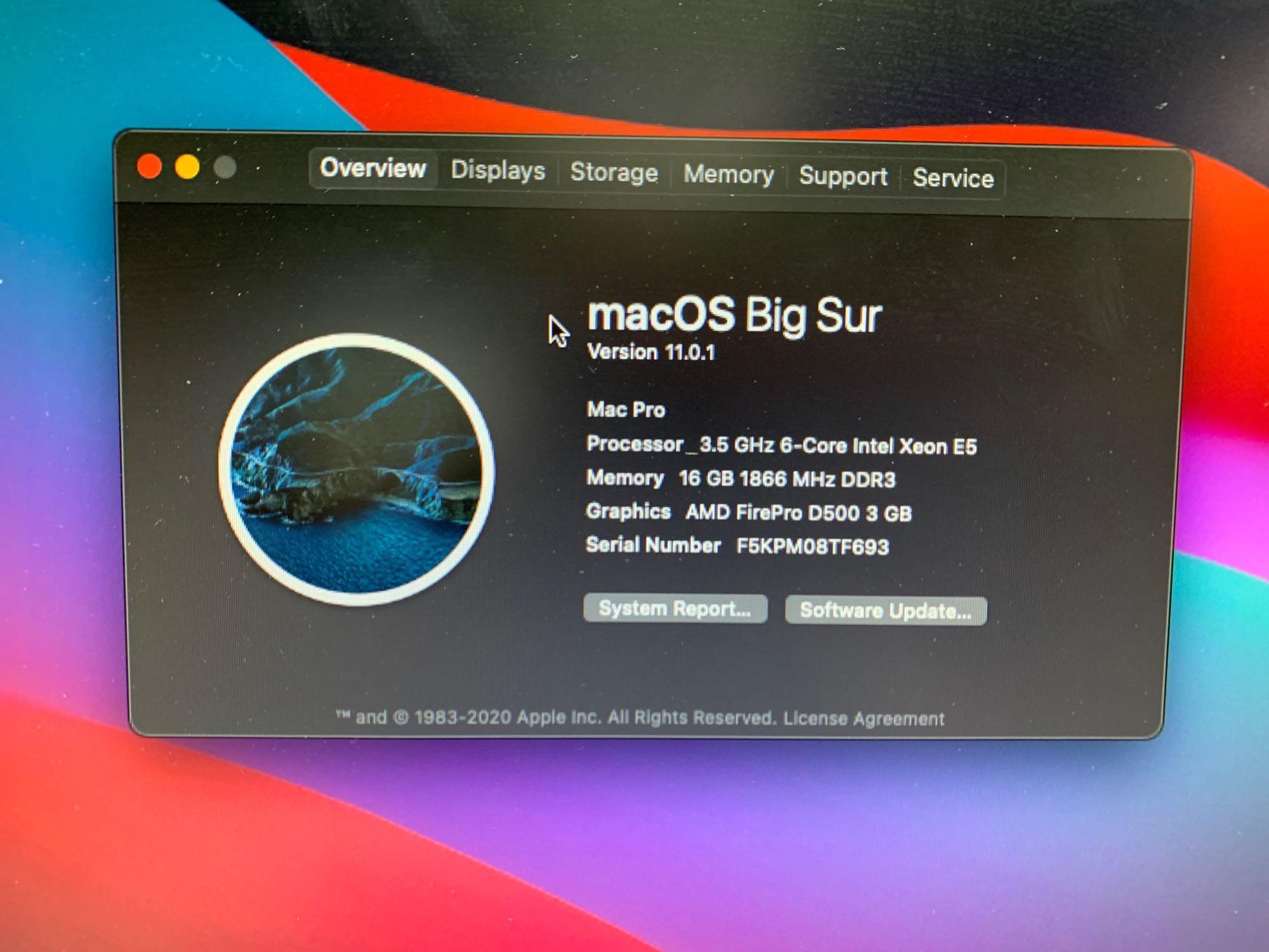 Apple Mac Pro A1481 Intel Xeon E5 3.5GHz 16GB 256GB Wifi Bt Big Sur Workstation Computer