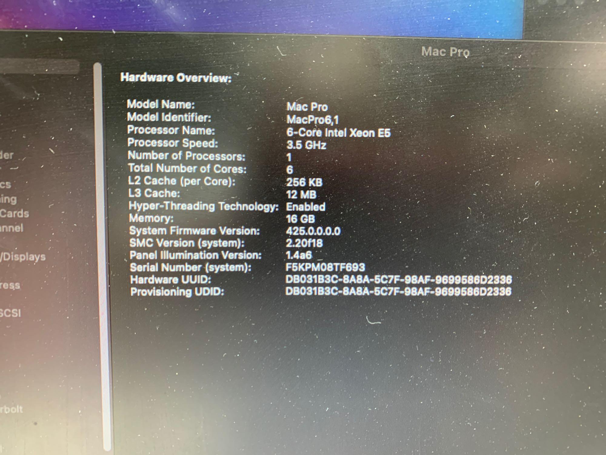 Apple Mac Pro A1481 Intel Xeon E5 3.5GHz 16GB 256GB Wifi Bt Big Sur Workstation Computer