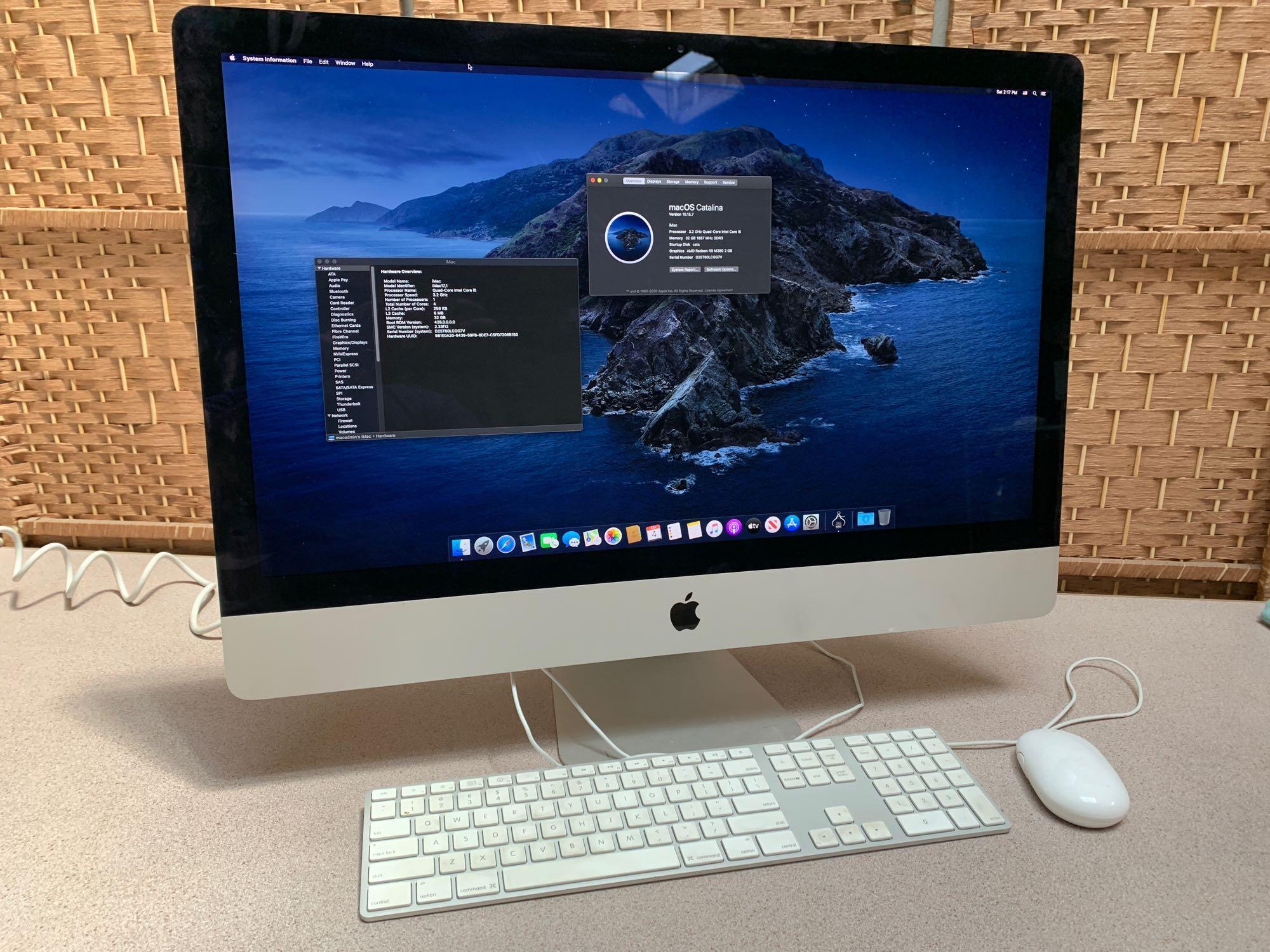 Apple iMac A1419 27in LCD Intel Quad Core i5 3.2GHz 32GB 1TB Wifi Bt Cam Catalina Desktop PC