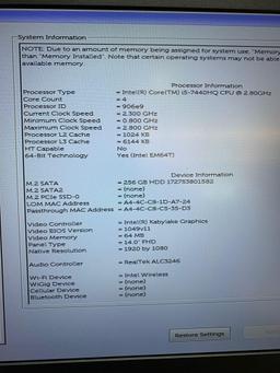 Dell Latitude 5480 Intel i5-7440HQ 2.8GHz 8GB 256GB SSD Wifi Cell HD NO OS Laptop