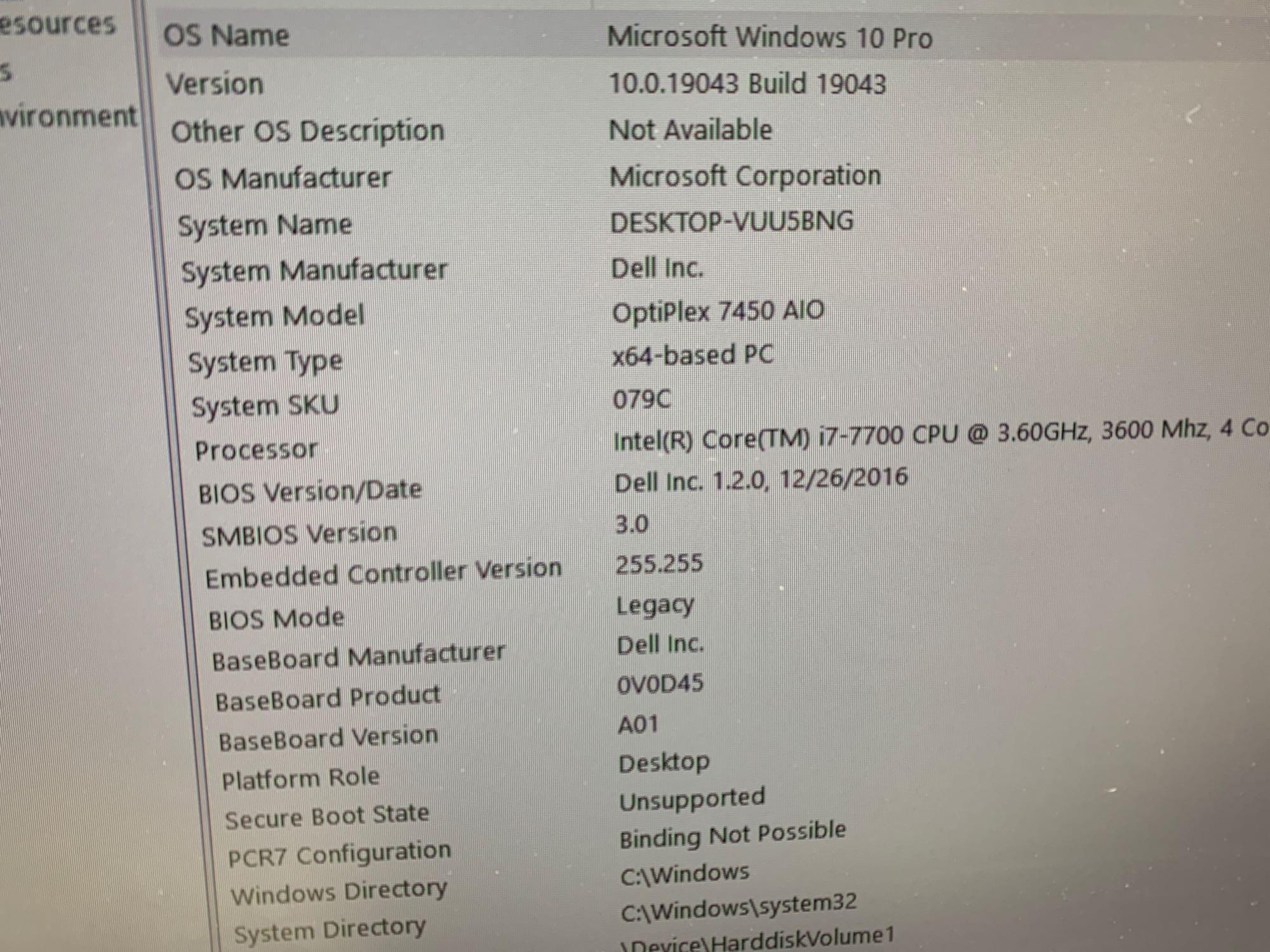 Dell Optiplex 7450 23in LCD AIO Intel i7-7700 3.6GHz 8GB DDR4 500GB Wif Bt Cam Type C Win 10 Pro PC