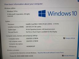 Dell Optiplex 7460 AIO 23in LCD Intel i7-8700 3.2GHz 8GB DDR4 256GB SSD Win 10 Pro PC