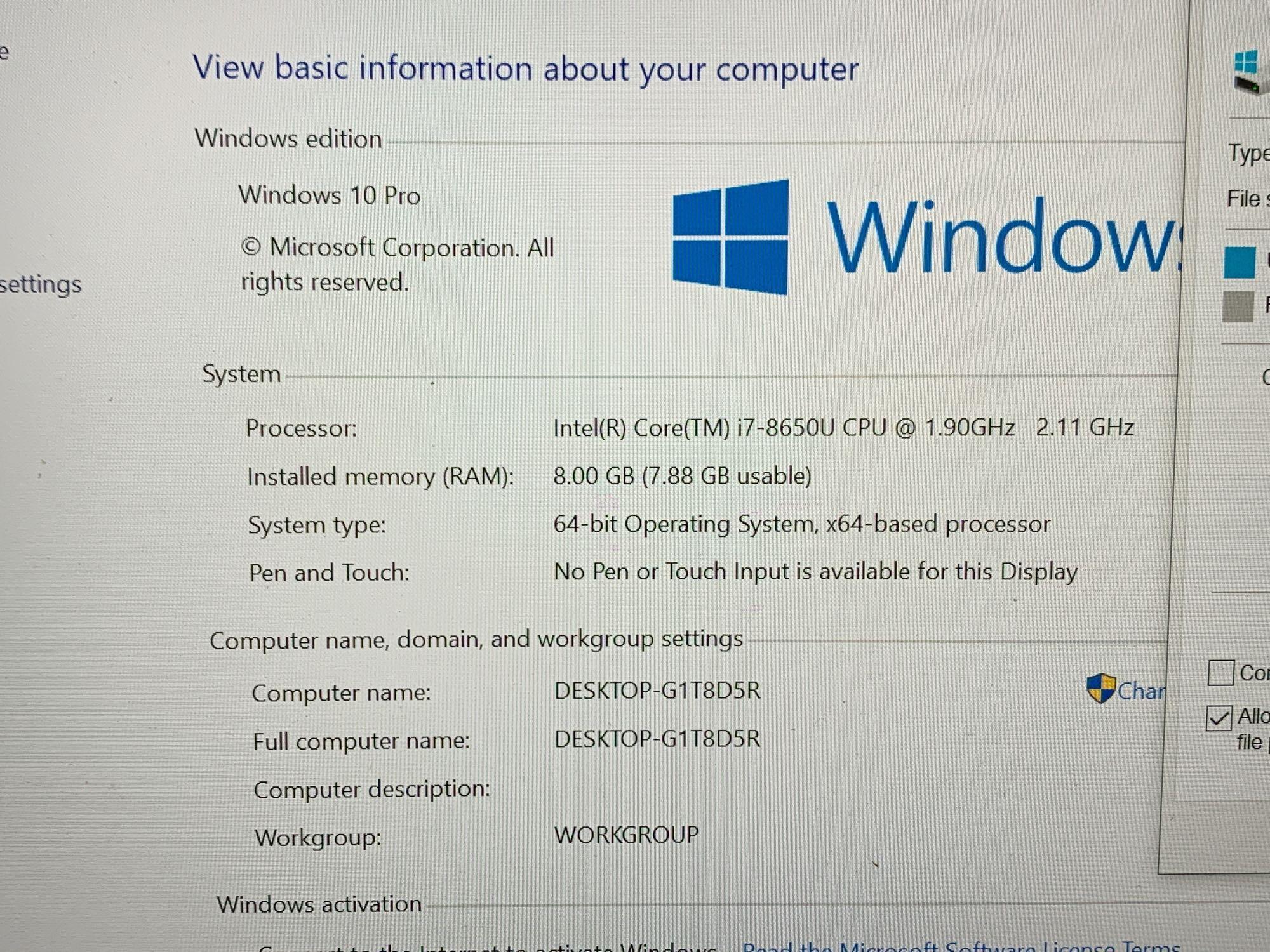 Dell Latitude 7390 13.3in LCD Intel i7-8650 8GB 256GB Win 10 Pro Type C Laptop